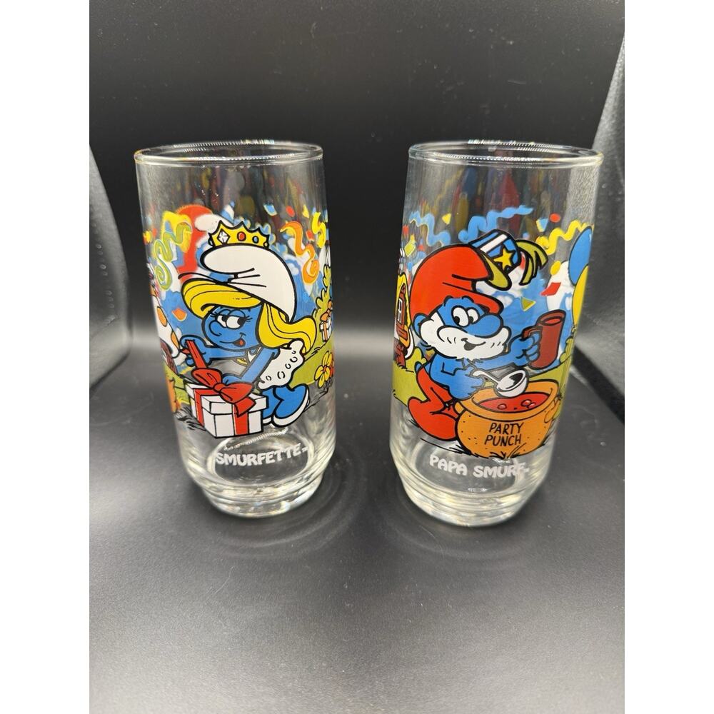 Vintage 1983 Hardee’s Smurf Glasses Set of 2 -Smurfette & Papa Smurf